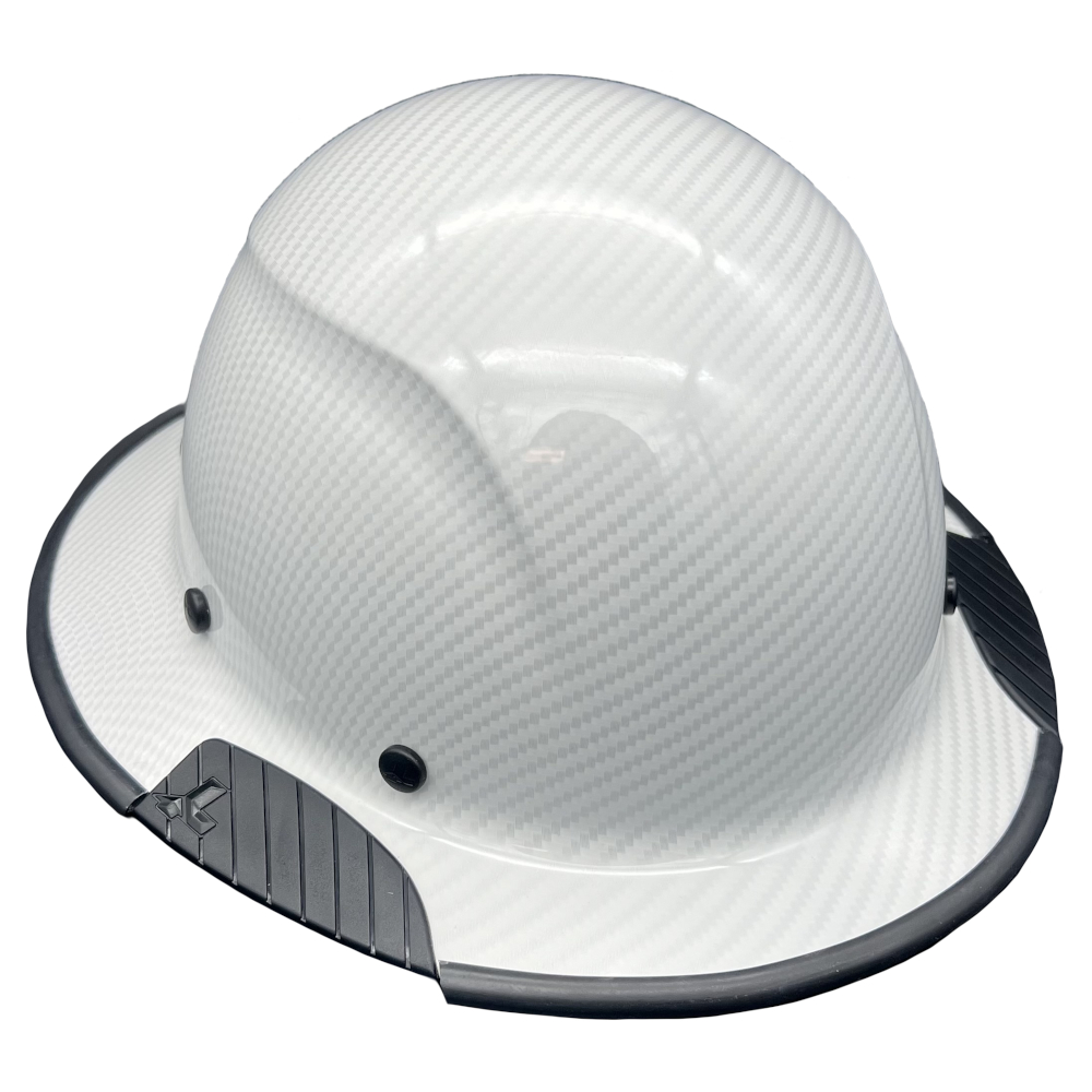 DAX Fiberglass Composite Hard Hat Full Brim White Gloss Carbon Print - Edge Oblique Right
