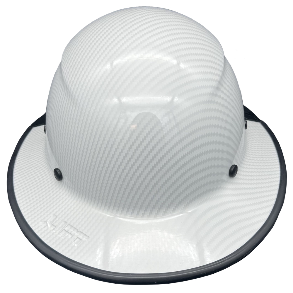 DAX Fiberglass Composite Hard Hat Full Brim White Gloss Carbon Print - Edge Back