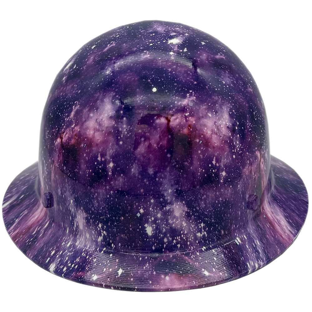 Skullgard Full Brim Fiberglass Hard Hat with Ratchet Suspension and Galaxy Hydro Dip Design - Front