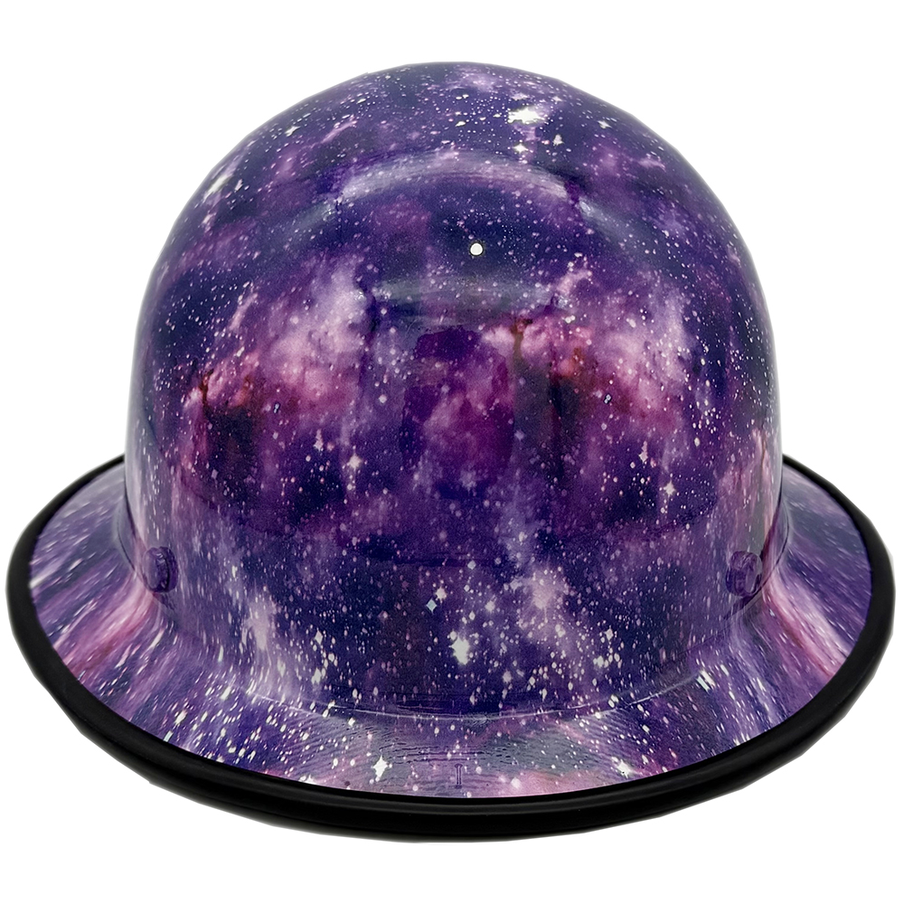 Skullgard Full Brim Fiberglass Hard Hat with Ratchet Suspension and Galaxy Hydro Dip Design - Edge Front