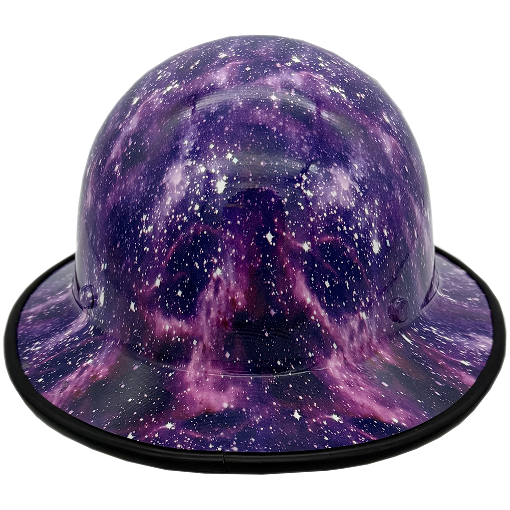 Skullgard Full Brim Fiberglass Hard Hat with Ratchet Suspension and Galaxy Hydro Dip Design - Edge Back