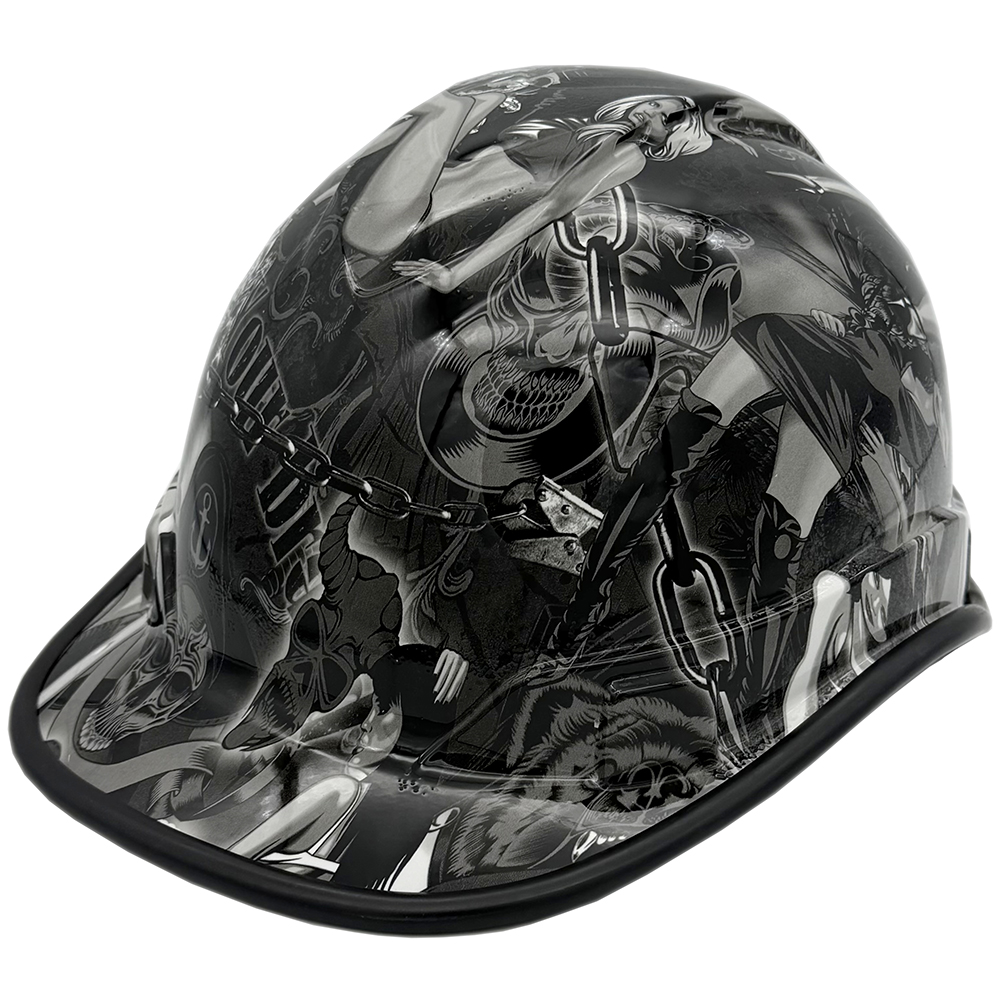 Bad Bones Design Hydro Dipped Cap Style Vented Hard Hat - Edge Oblique Left