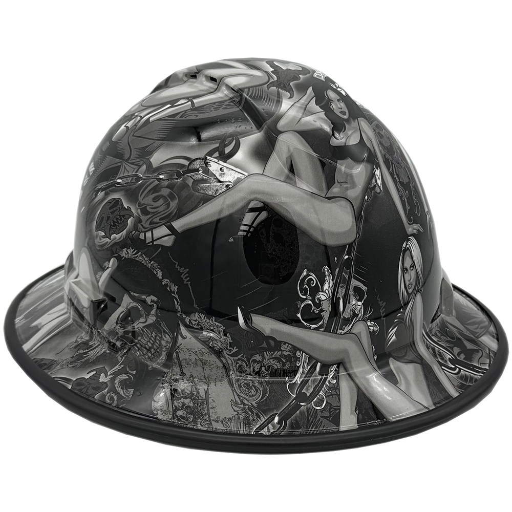 Bad Bones Design Hydro Dipped Full Brim Vented Hard Hat - Edge Oblique Right