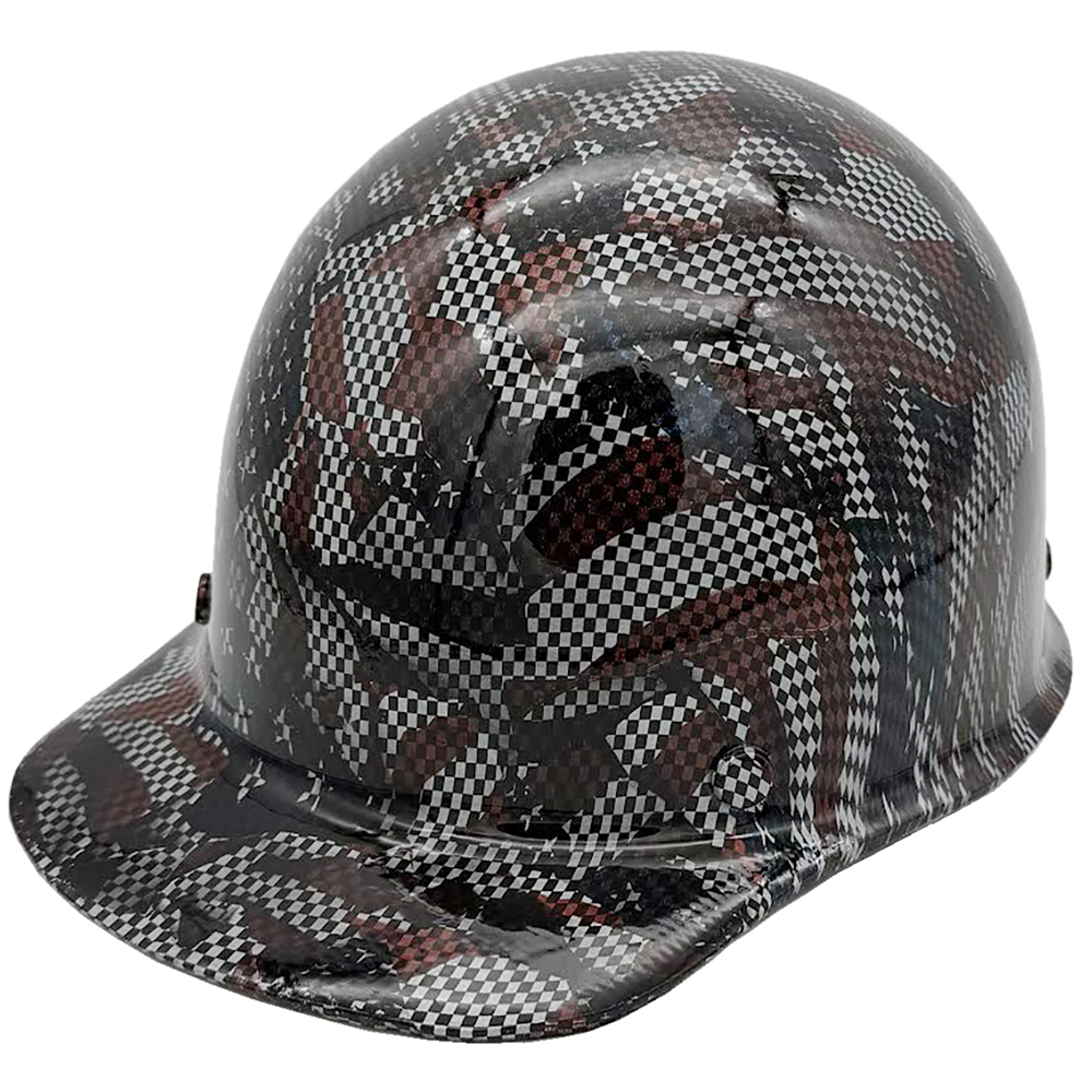 Skullgard Cap Style Fiberglass Hard Hat with Ratchet Suspension and Carbon Fiber American Flag Hydro Dip Design - Oblique Left