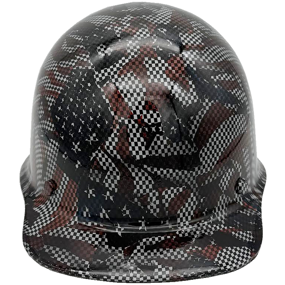 Skullgard Cap Style Fiberglass Hard Hat with Ratchet Suspension and Carbon Fiber American Flag Hydro Dip Design - Front