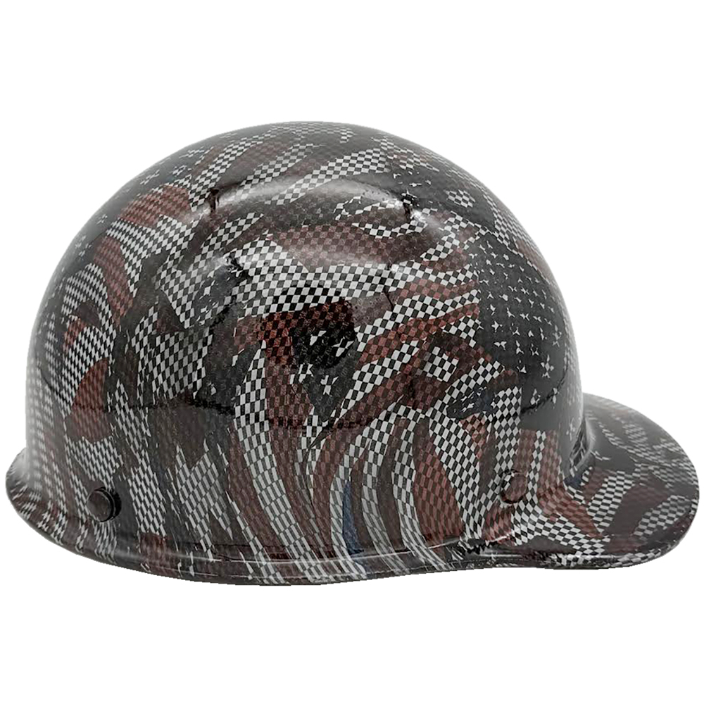 Skullgard Cap Style Fiberglass Hard Hat with Ratchet Suspension and Carbon Fiber American Flag Hydro Dip Design - Right