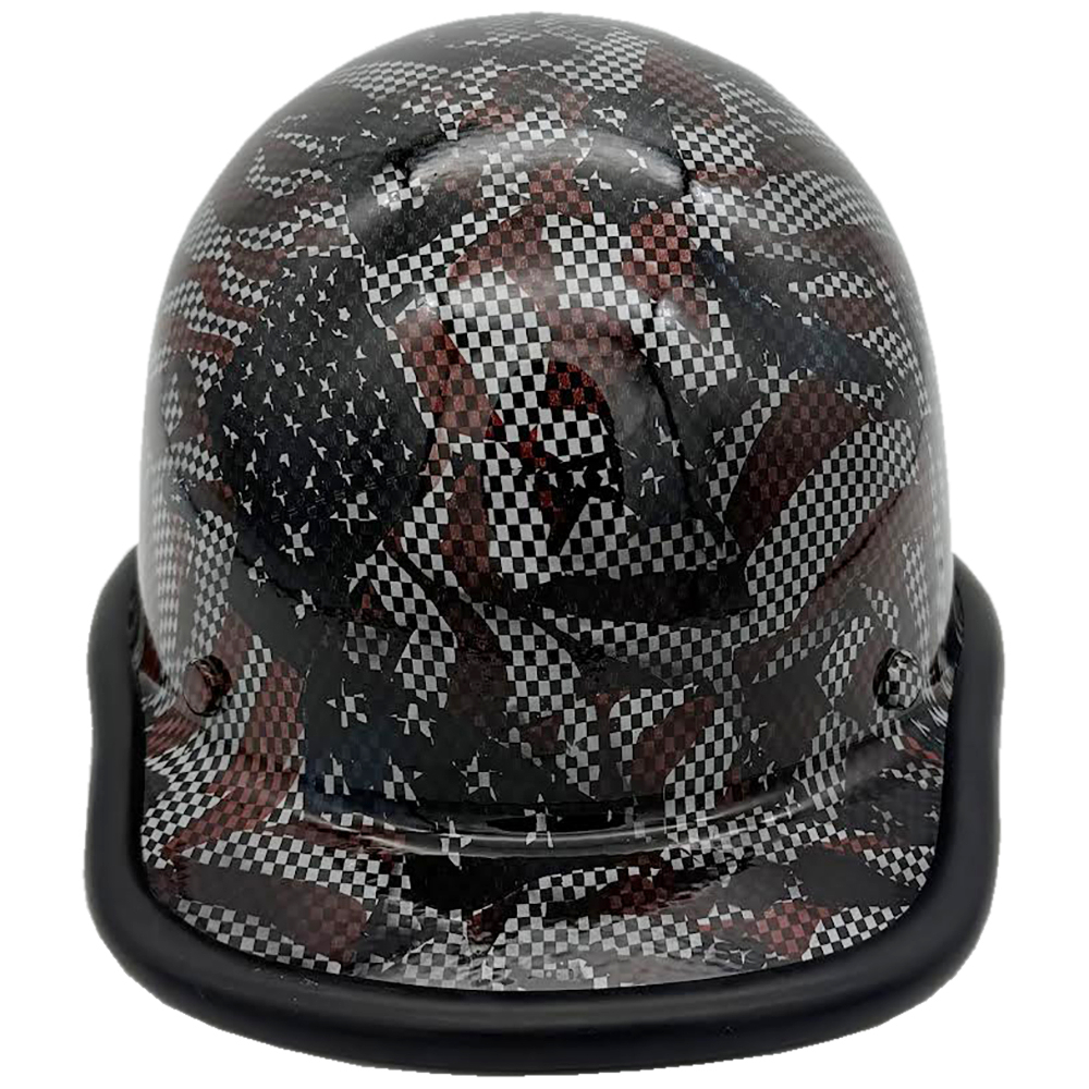 Skullgard Cap Style Fiberglass Hard Hat with Ratchet Suspension and Carbon Fiber American Flag Hydro Dip Design - Edge Front