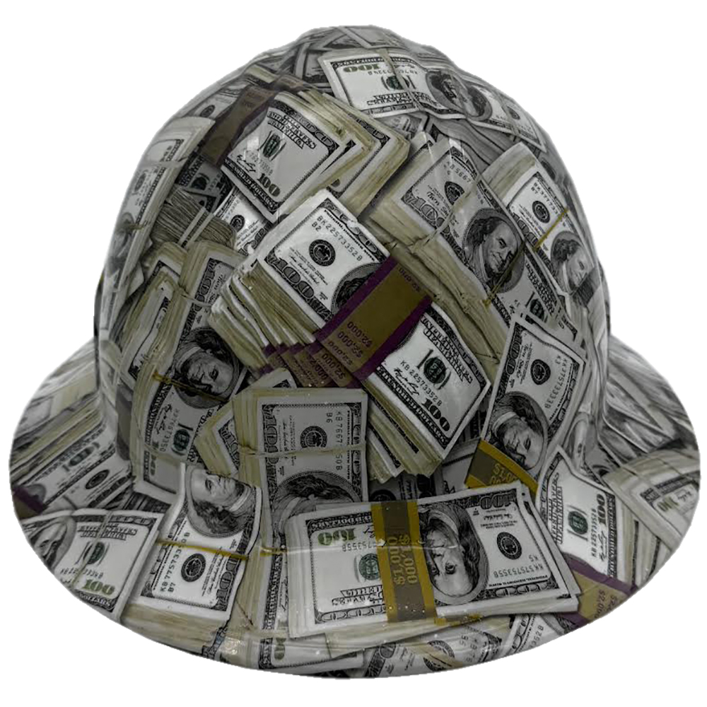Money Bills Design Full Brim Hydro Dipped Hard Hats - Front