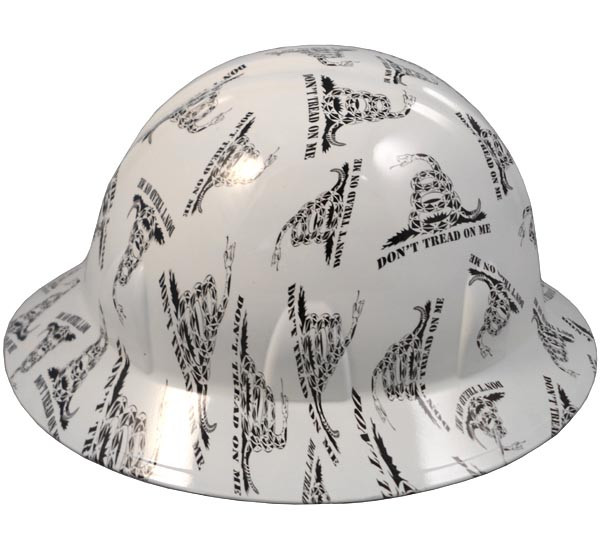 Don't Tread On Me White Type II Hydro Dipped Hard Hats Full Brim Style Right