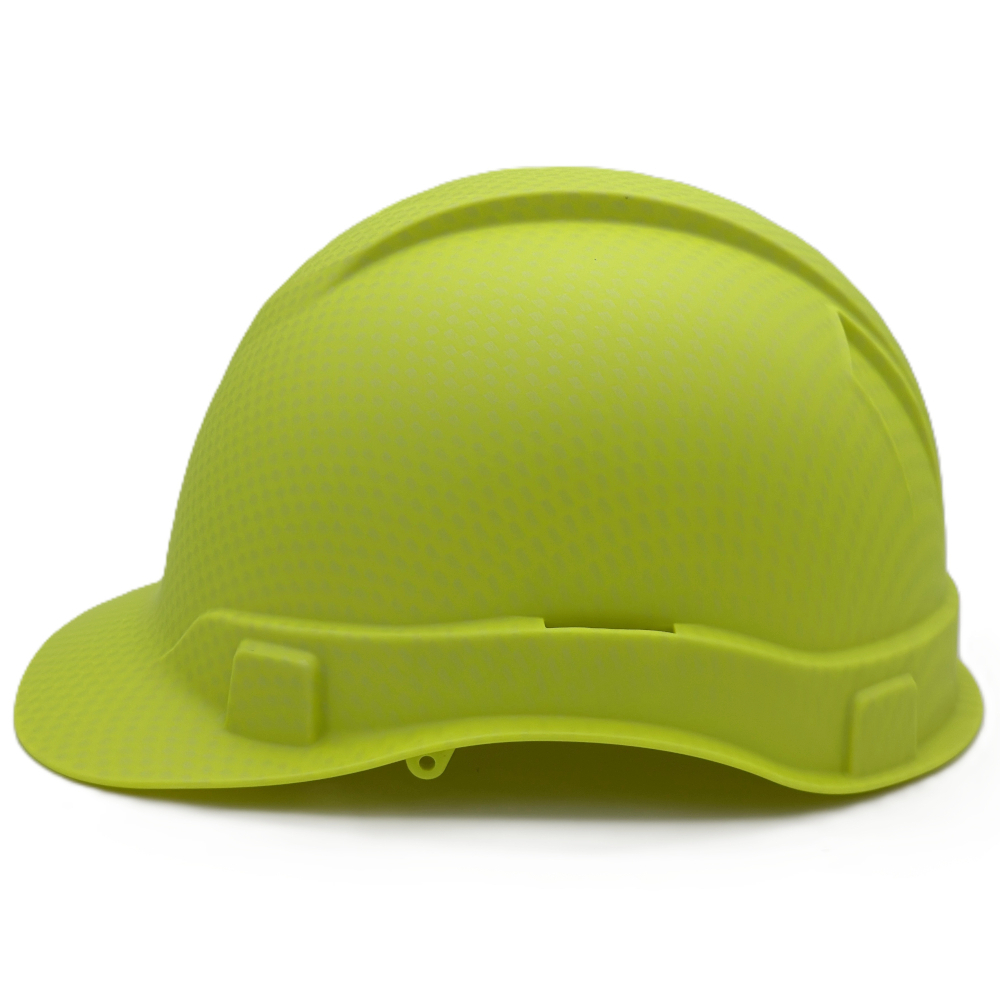 Left View Pyramex Ridgeline Cap Style Hard Hat with Matte Lime Graphite Pattern 