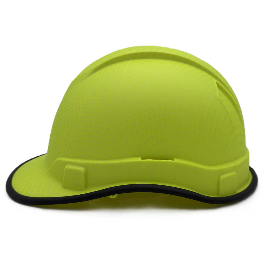 Left View Edge Pyramex Ridgeline Cap Style Hard Hat with Matte Lime Graphite Pattern 