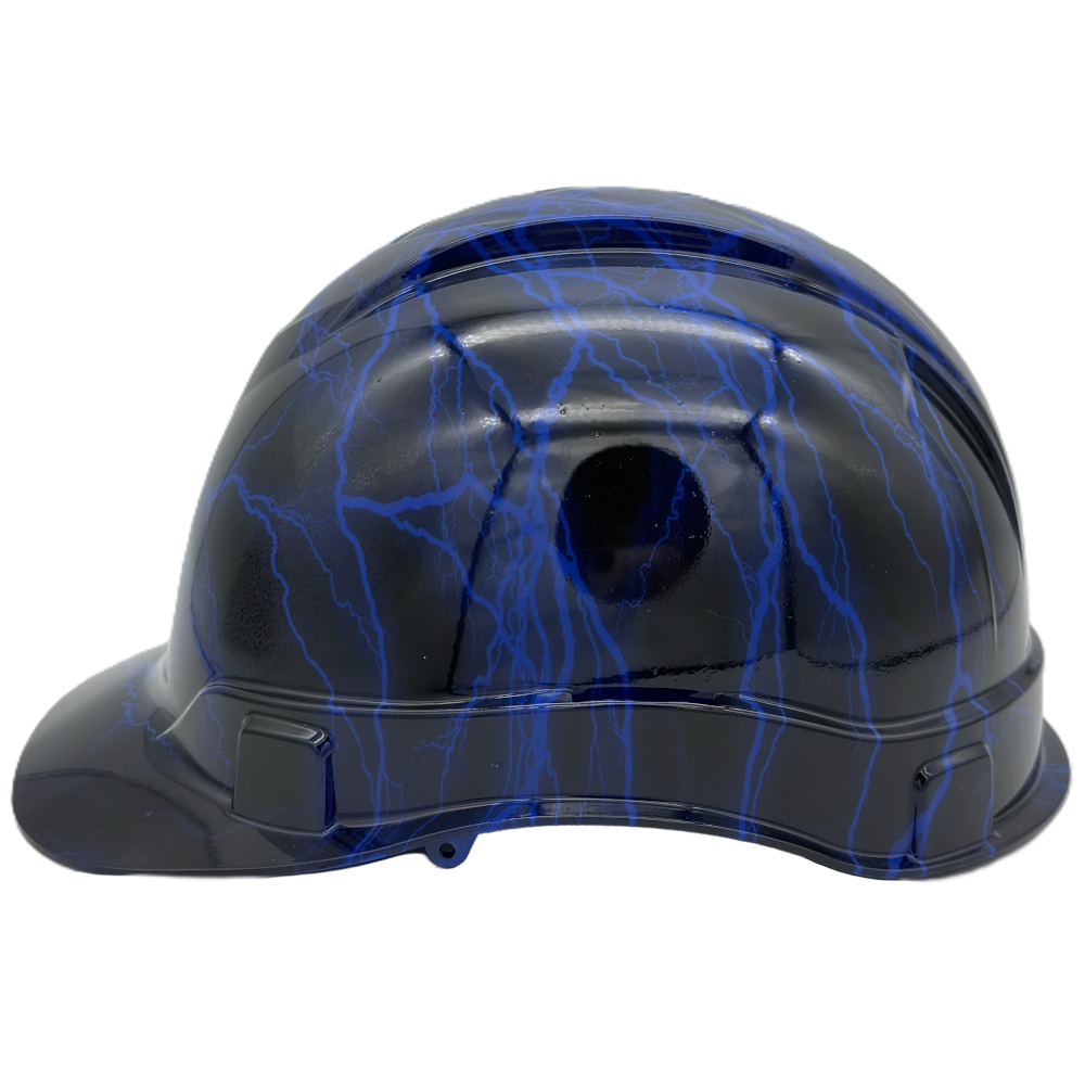 Blue Lightning Design Cap Style Hydro Dipped Hard Hats Left