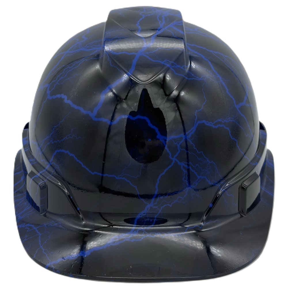 Blue Lightning Design Cap Style Hydro Dipped Hard Hats Front