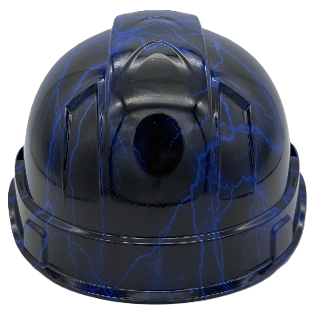 Blue Lightning Design Cap Style Hydro Dipped Hard Hats Back