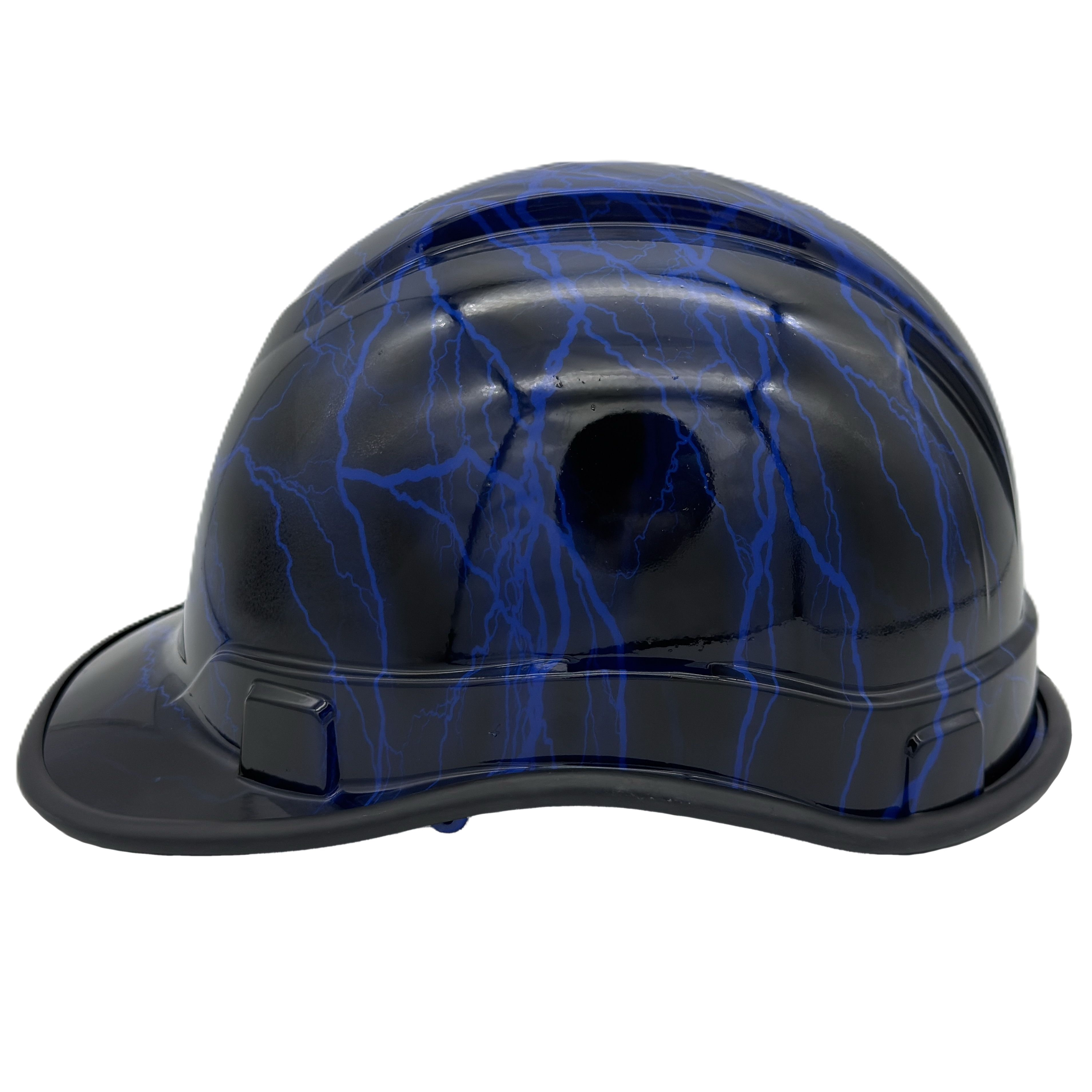 Blue Lightning Design Cap Style Hydro Dipped Hard Hats Edge Left