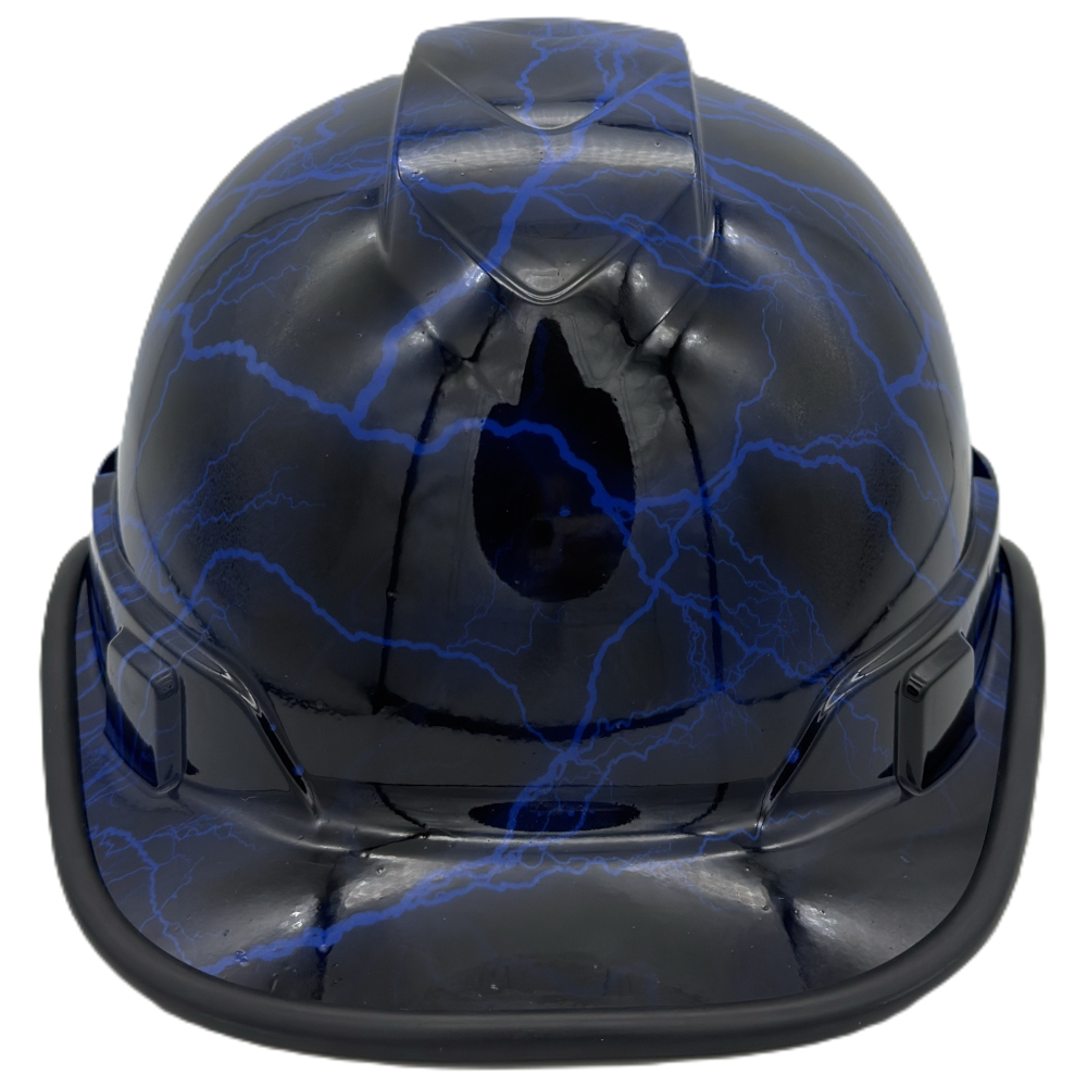 Blue Lightning Design Cap Style Hydro Dipped Hard Hats Edge Front