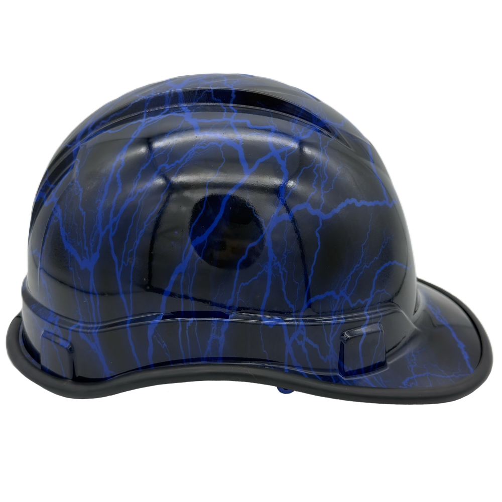 Blue Lightning Design Cap Style Hydro Dipped Hard Hats Edge Right