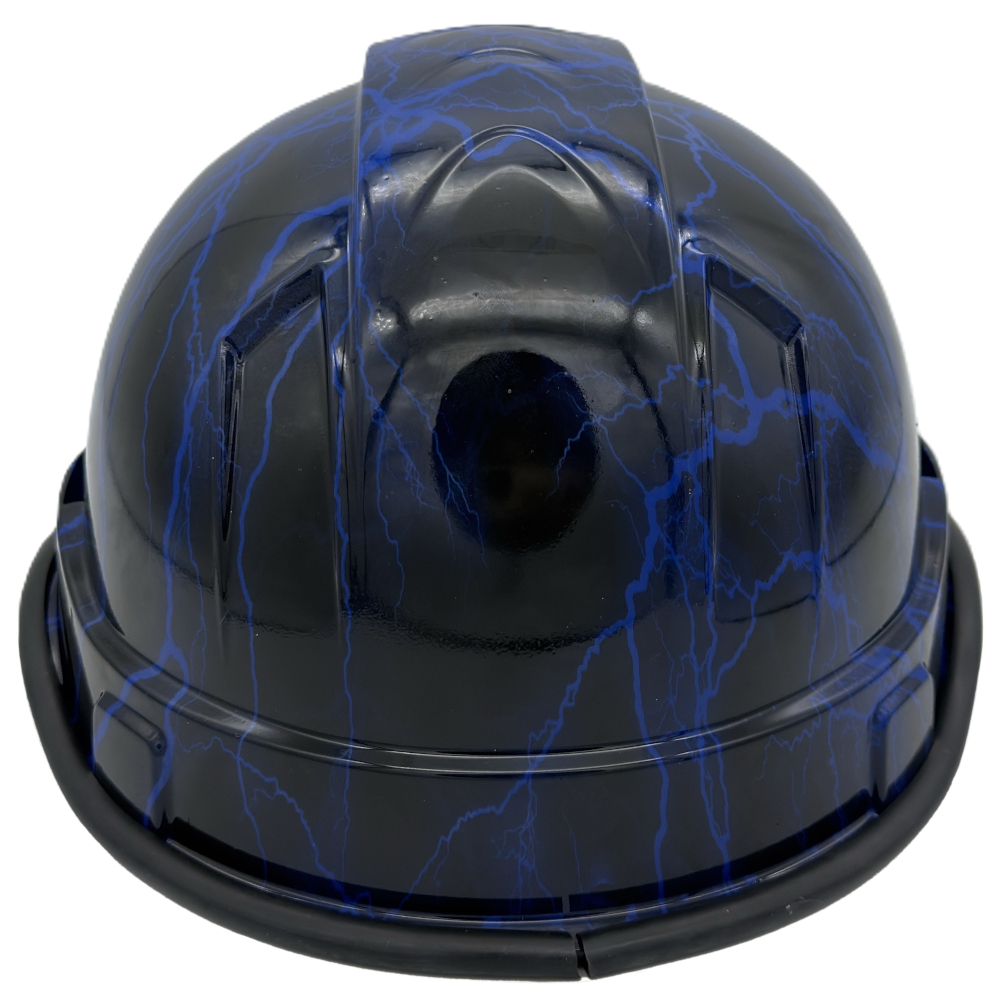 Blue Lightning Design Cap Style Hydro Dipped Hard Hats Edge Back