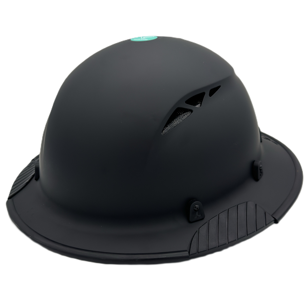 Fiber Reinforced Hard Hat Full Brim Matte Black - Oblique Left Edge View