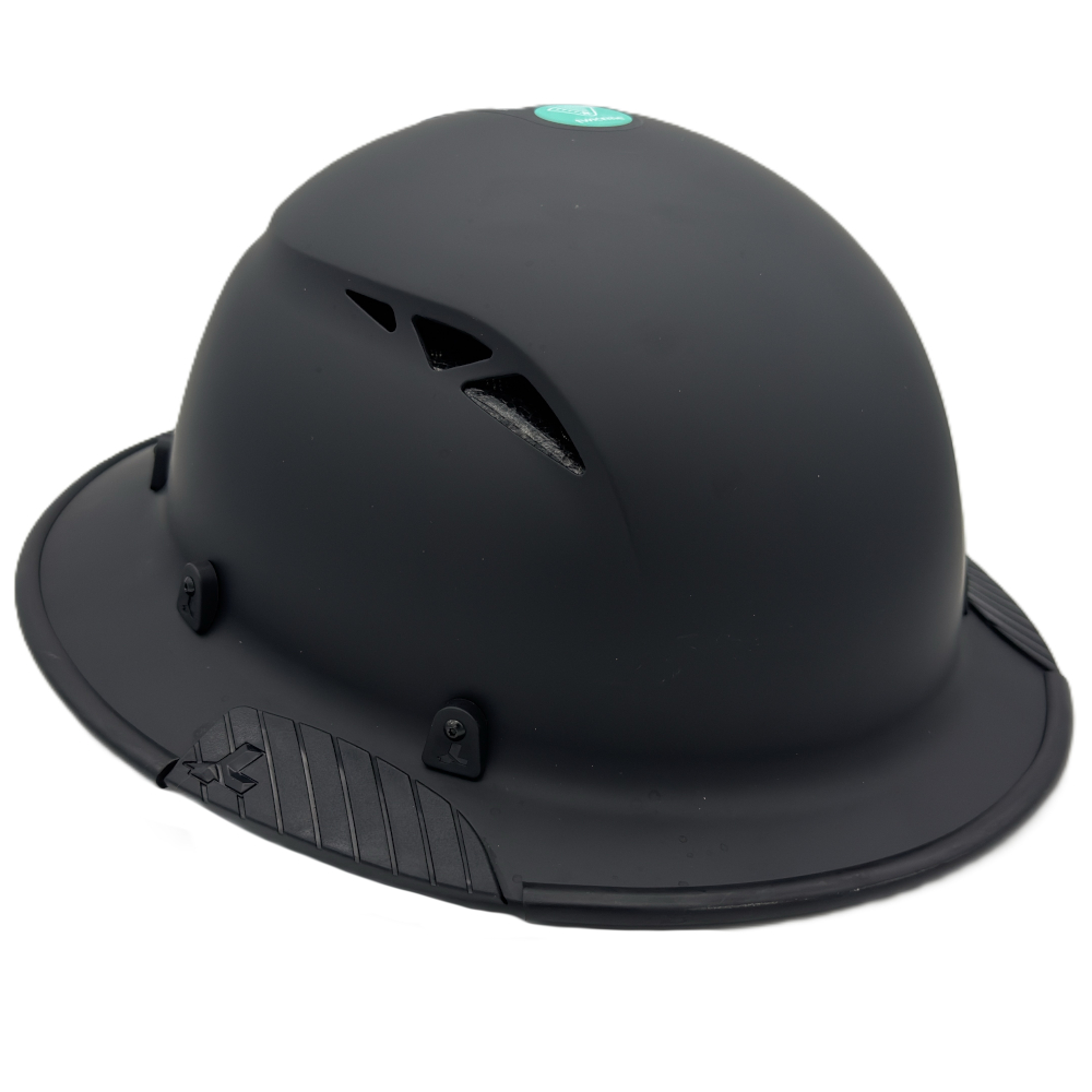 Fiber Reinforced Hard Hat Full Brim Matte Black - Oblique Right Edge View