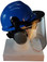 MSA V-Gard Cap Style hard hat with Clear Faceshield, Hard Hat Attachment, and Earmuff - Blue   - Down Position