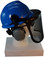 MSA V-Gard Cap Style hard hat with MSA V-Gard Cap Style hard hat with Pyramex Smoke Mesh Faceshield - Blue - Down Position