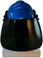 MSA V-Gard Cap Style hard hat with Dark Green Faceshield, Hard Hat Attachment, and Earmuff - Blue - Front View Earmuffs Down