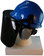 MSA V-Gard Cap Style hard hat with Dark Green Faceshield, Hard Hat Attachment, and Earmuff - Blue - Left Side