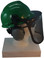 MSA V-Gard Cap Style hard hat with Smoke Mesh Faceshield, Hard Hat Attachment, and Earmuff - Green - Down Position