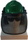 MSA V-Gard Cap Style hard hat with Smoke Mesh Faceshield, Hard Hat Attachment, and Earmuff - Green - Front View Earmuffs Down