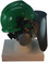 MSA V-Gard Cap Style hard hat with Dark Green Faceshield, Hard Hat Attachment, and Earmuff - Green - Down Position