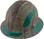 Pyramex Ridgeline Full Brim Style Hard Hat with Camouflage Pattern with Green Decals - Oblique View