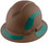 Pyramex Ridgeline Full Brim Style Hard Hat with Copper Pattern with Green Decals - Oblique View