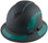 Pyramex Ridgeline Full Brim Style Hard Hat with Matte Black Graphite Pattern with Green Decals - Oblique View