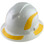 Pyramex Ridgeline Full Brim Style Hard Hat with Shiny White Graphite Pattern with Yellow Decals - Oblique View