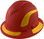 Pyramex Ridgeline Full Brim Style Hard Hat with Red Pattern with Yellow Decals - Oblique View