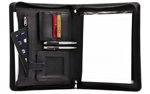 Ashlin® DESIGNER | AFONSO Zippered Portfolio, SmartPhone Pocket, 2 Pen Loops | Tuscany cowhide | [P8338-18]