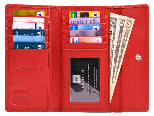 Ashlin® DESIGNER | REDGROVE RFID Blocking Ladies Slim Clutch Wallet | Pebbled cowhide leather | [RFIDL5910-48]