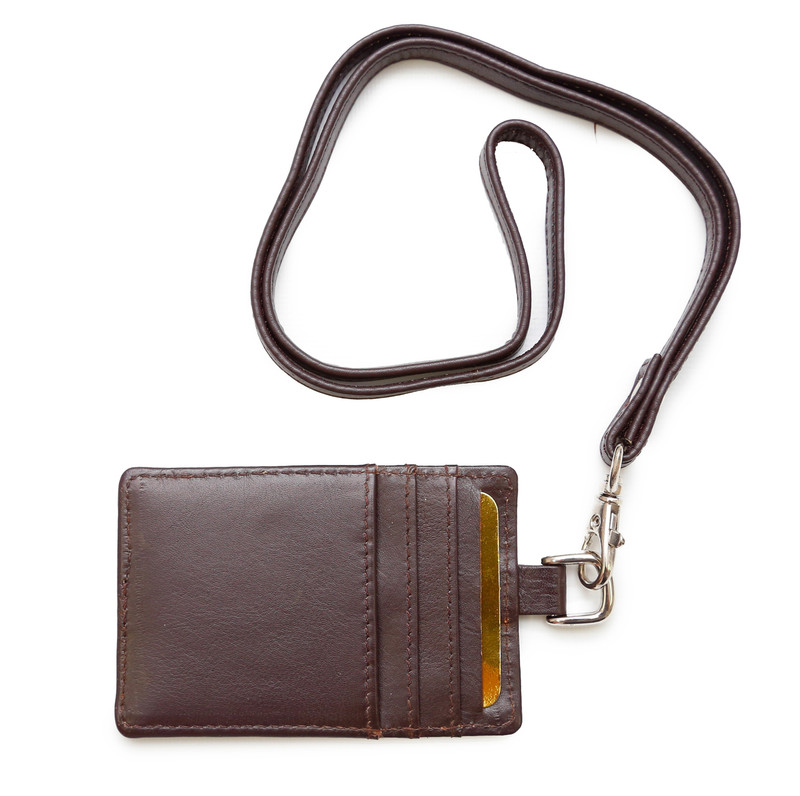 Wholesale Leather Lanyard ID Holder - Bulk Sale Coffee-Long / Pack of 25-ENGRAVED