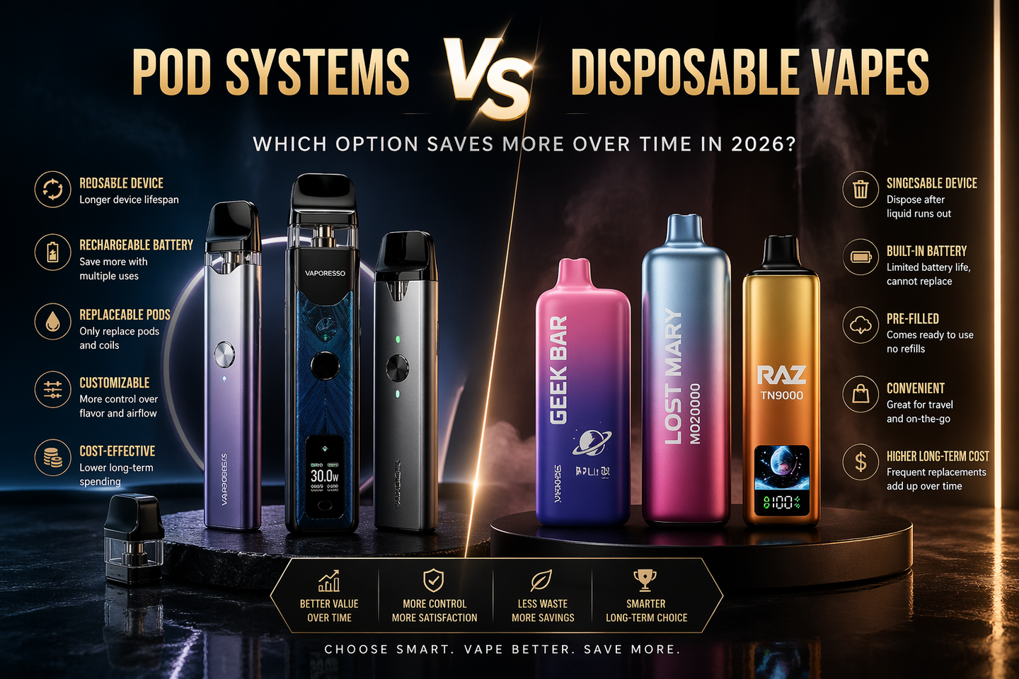 Vaporesso Pod Systems vs Disposable Vapes: Which Option Saves More Over Time in 2026?