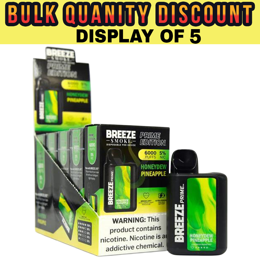 bulk breeze vapes Smoke Prime 6000 Puffs Disposable Vape Pack of 5 cloud Style:GUMMY DROP California Flavor Vape Ban
