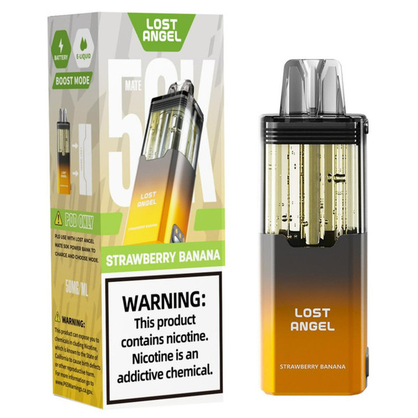 Lost Angel Mate 50K puffs vape device showcasing premium flavor options