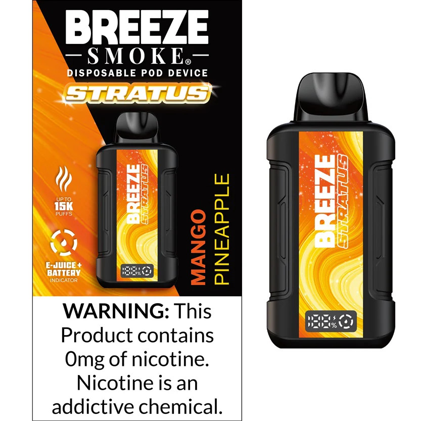 Breeze Stratus 15,000 puffs zero nicotine disposable vape sleek design