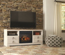 Willowton - Whitewash - 2 Pc. - 64" TV Stand with Faux Firebrick Fireplace Insert