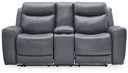 Mindanao - Steel - Pwr Reclining Loveseat/Con/Adj Hdrst - Leather Match
