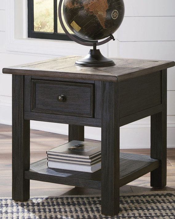 Tyler Creek - Grayish Brown / Black - Rectangular End Table
