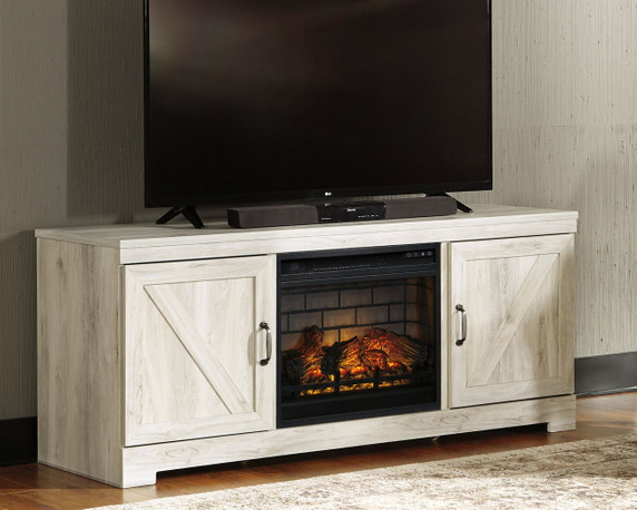 Bellaby - Whitewash - 63" TV Stand With Faux Firebrick Fireplace Insert Bellaby - Whitewash - 63" TV Stand With Faux Firebrick Fireplace Insert