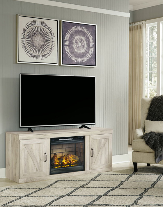 Bellaby - Whitewash - TV Stand With Faux Firebrick Fireplace Insert Bellaby - Whitewash - TV Stand With Faux Firebrick Fireplace Insert