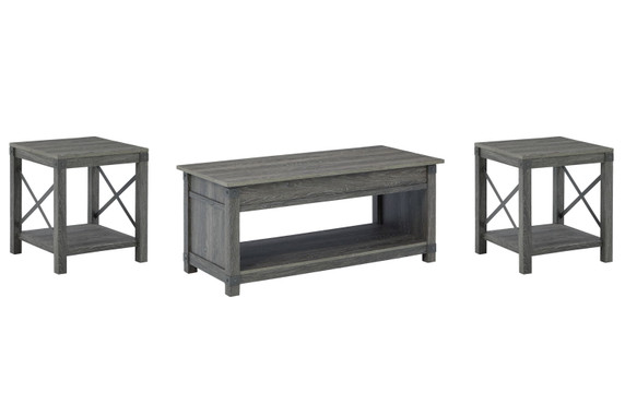 Freedan - Grayish Brown - 3 Pc. - Coffee Table, 2 End Tables Freedan - Grayish Brown - 3 Pc. - Coffee Table, 2 End Tables