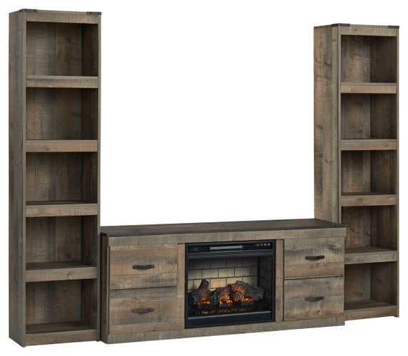 Trinell - Brown - 3-Piece Entertainment Center With Electric Fireplace Trinell - Brown - 3-Piece Entertainment Center With Electric Fireplace